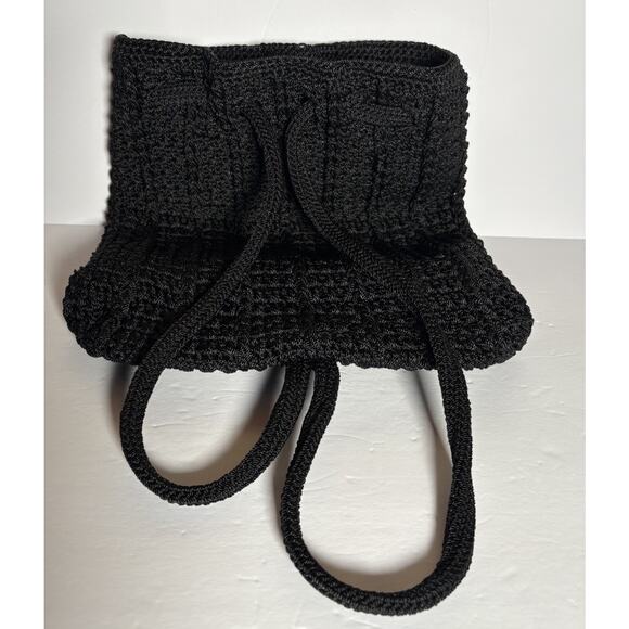The Sak Crochet Knit Bucket Bag Lined Backpack Black 12" - Picture 15 of 16